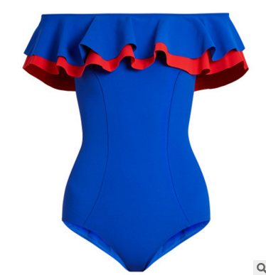 Traje de baño de una pieza con volantes y un solo hombro