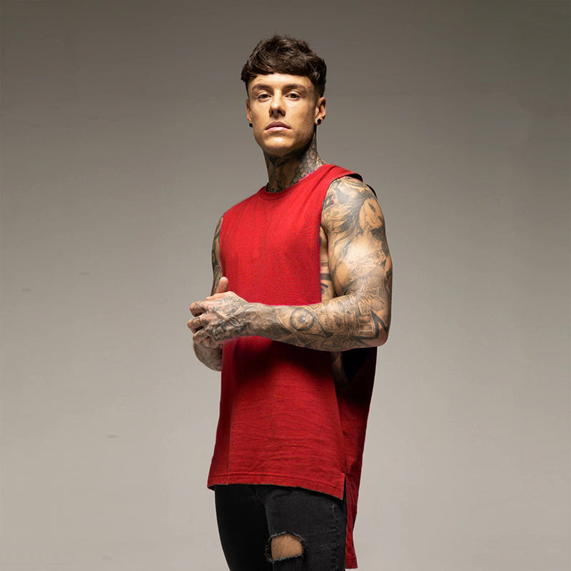 Camiseta sin mangas holgada con abertura para hombre, estilo hip hop, a la moda (verano)