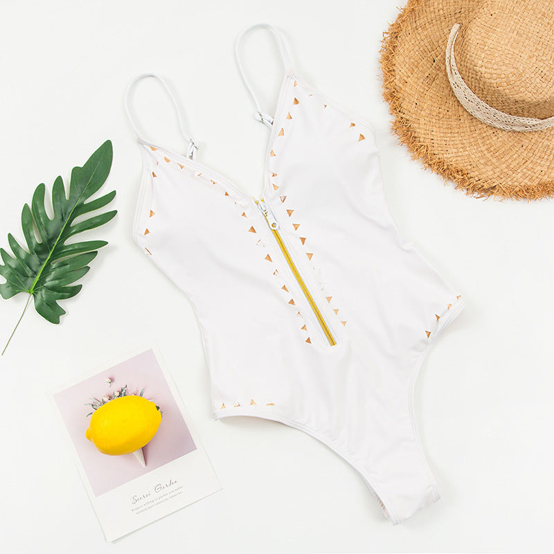Traje de baño de una pieza sexy con cremallera y aberturas, 3 colores.