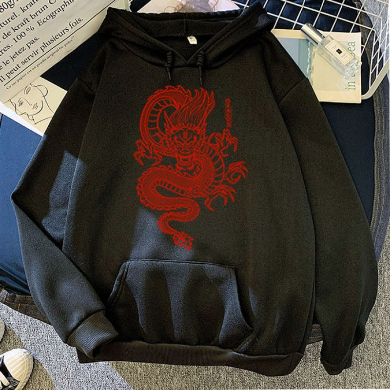 Sudaderas con Capucha para Parejas en Colores de Caramelo con Diseño de Dragón Estampado
