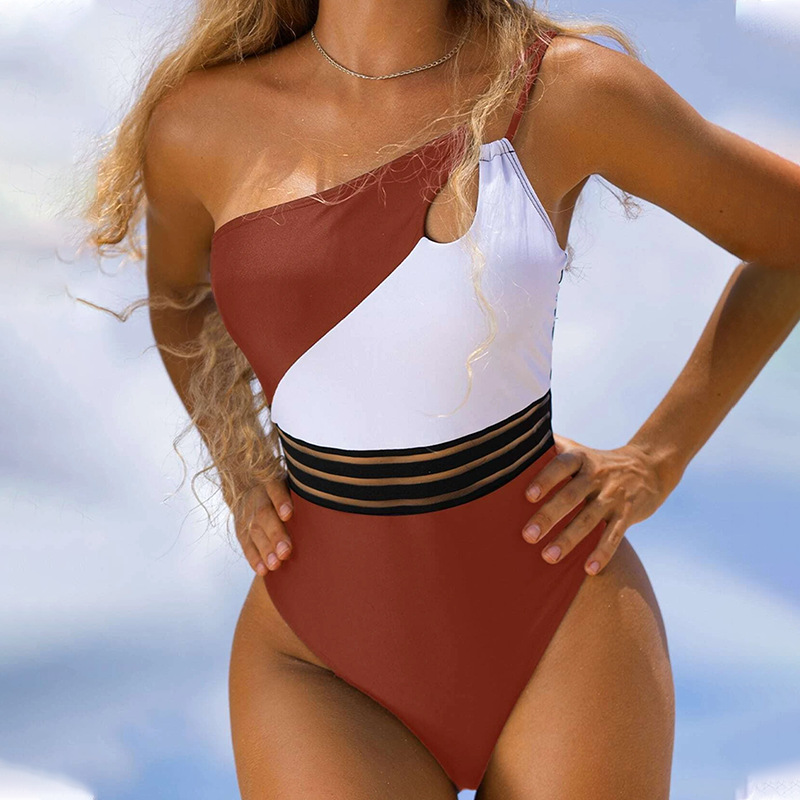 Traje de baño de una pieza para mujer con paneles de malla: elegante y favorecedor.