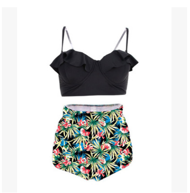 Bikini con Volantes y Cintura Alta 2020 de Estampado Multicolor