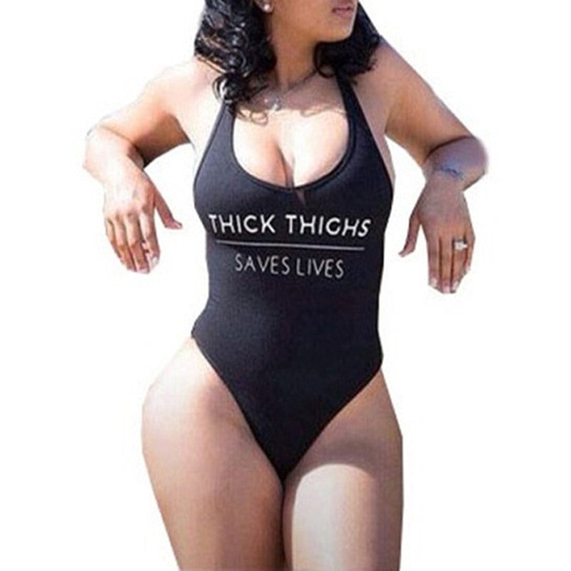 Bikini de Una Pieza Negro para Muslos Voluminosos