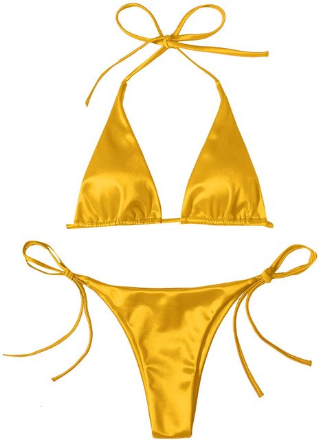Conjunto de Bikini de Dos Piezas con Top Halter Metálico