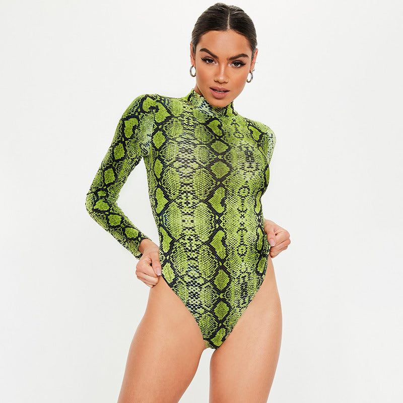 Traje de baño de manga larga con estampado de leopardo y piel de serpiente a la moda