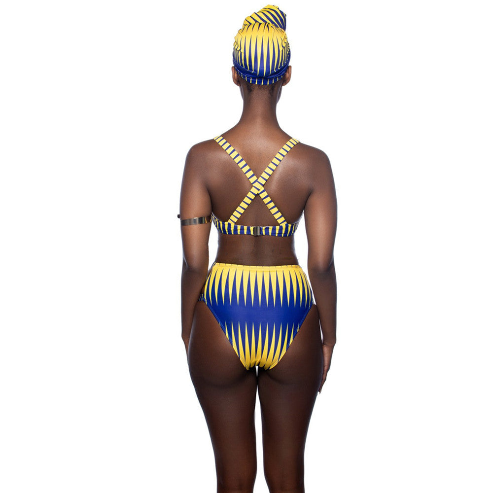 Conjunto de Bikini a Rayas de Cintura Alta 2019