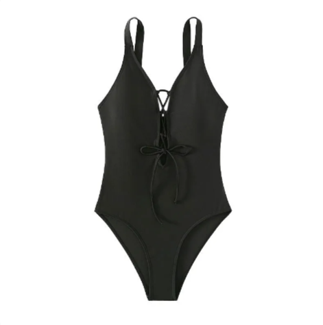 Traje de Baño de Una Pieza con Cordón Ajustable y Detalle Hueco para Mujer