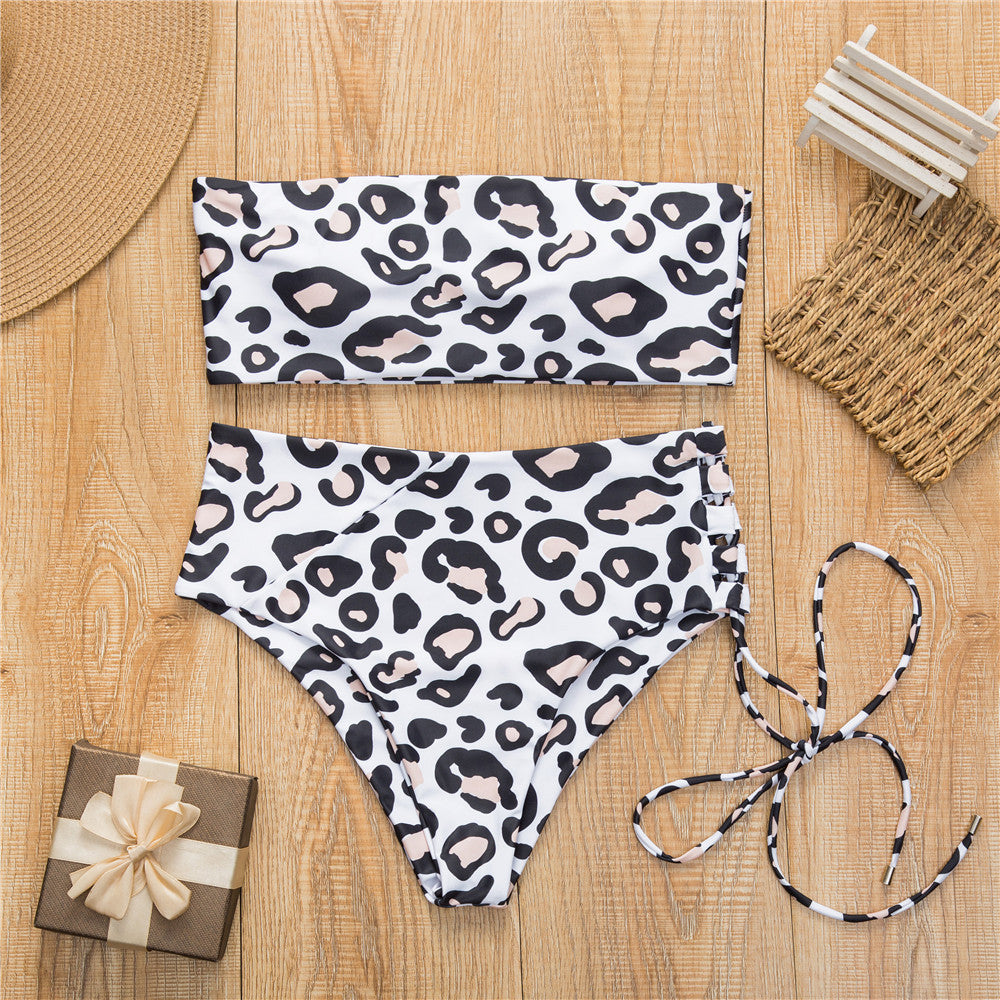 Traje de baño bikini sin tirantes de talle alto, nuevo estilo 2019
