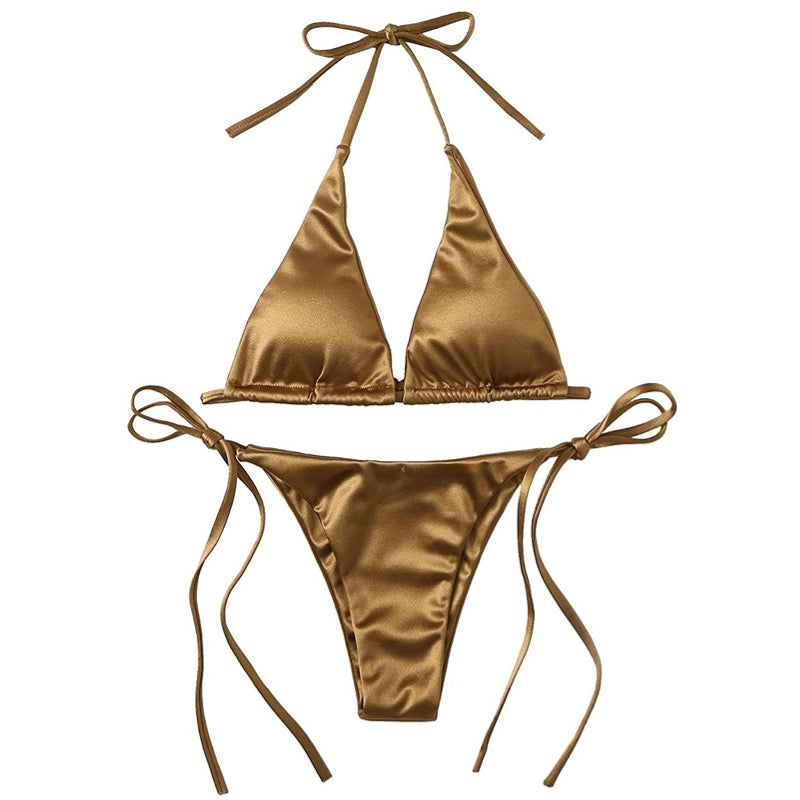 Conjunto de Bikini de Dos Piezas con Top Halter Metálico