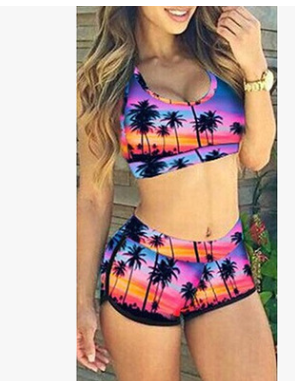 Traje de baño de dos piezas de color liso para mujer