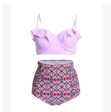 Bikini con Volantes y Cintura Alta 2020 de Estampado Multicolor