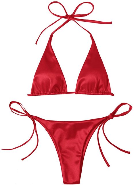 Conjunto de Bikini de Dos Piezas con Top Halter Metálico