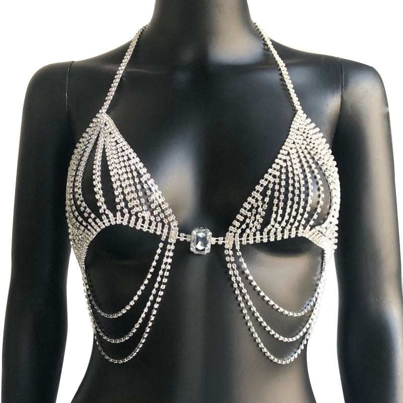 Conjunto de bikini con cadena corporal de pedrería brillante