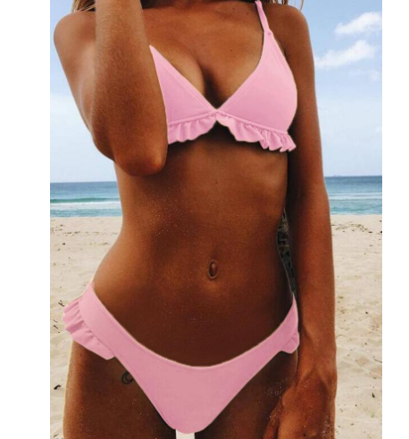 Nuevo traje de baño bikini con falda de color liso para mujer