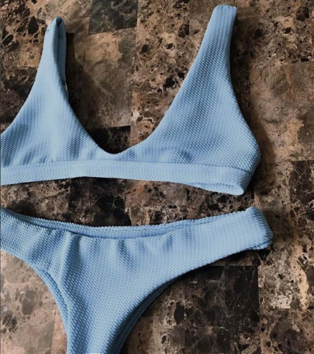40 Traje de baño bikini sexy de color liso para mujer