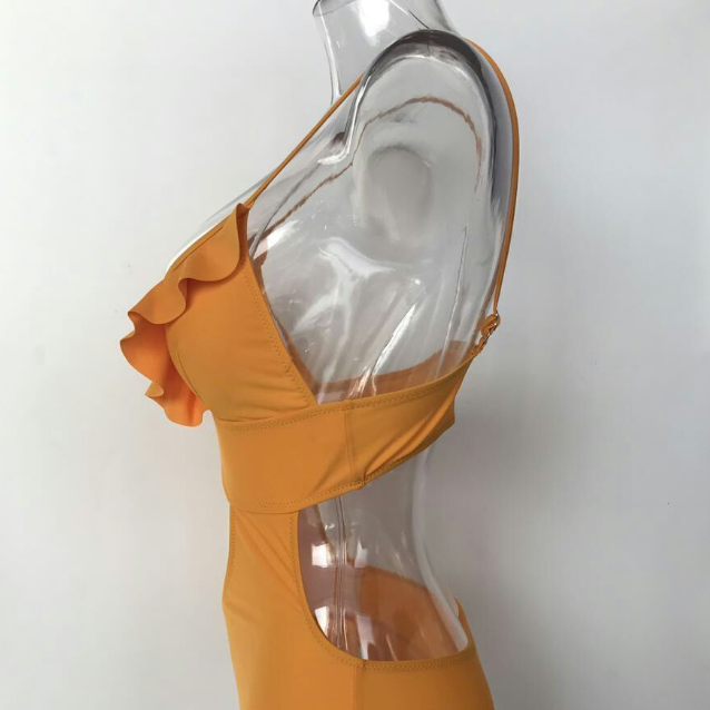 Conjunto de Traje de Baño de Una Pieza y Bikini con Encaje Amarillo