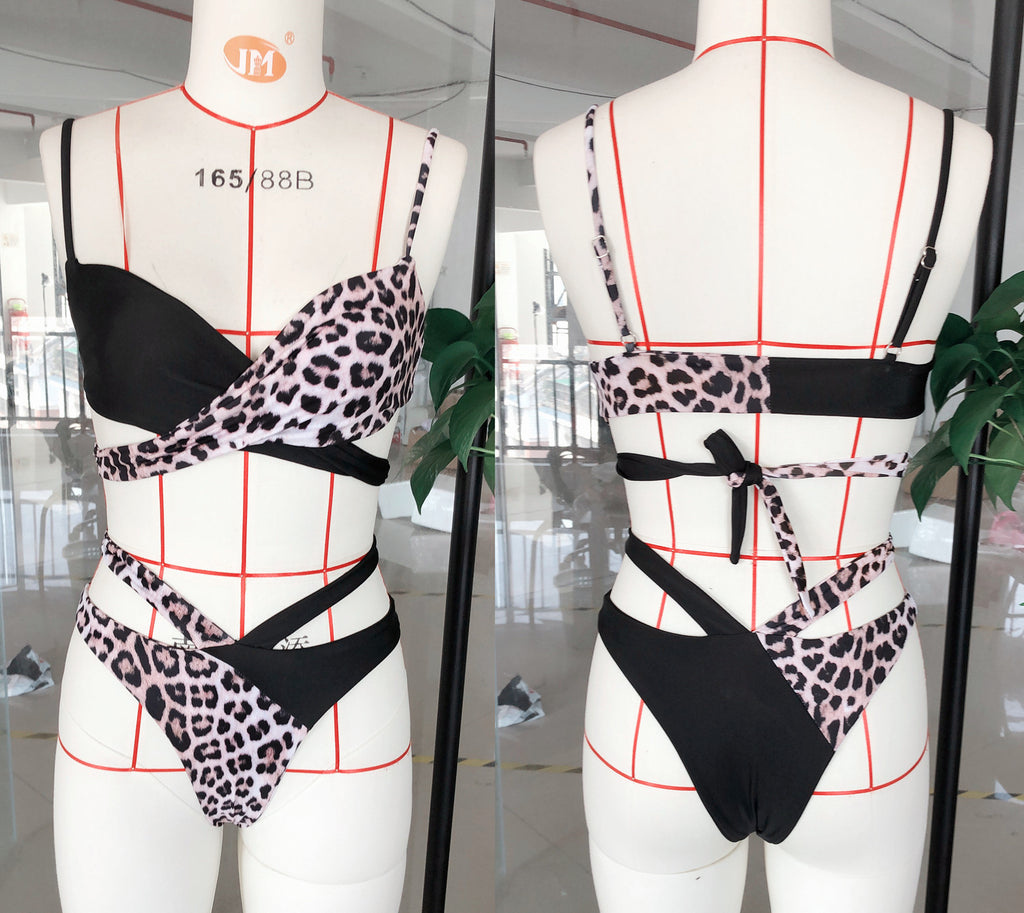 Traje de baño bikini de talle alto con estampado de leopardo para mujer