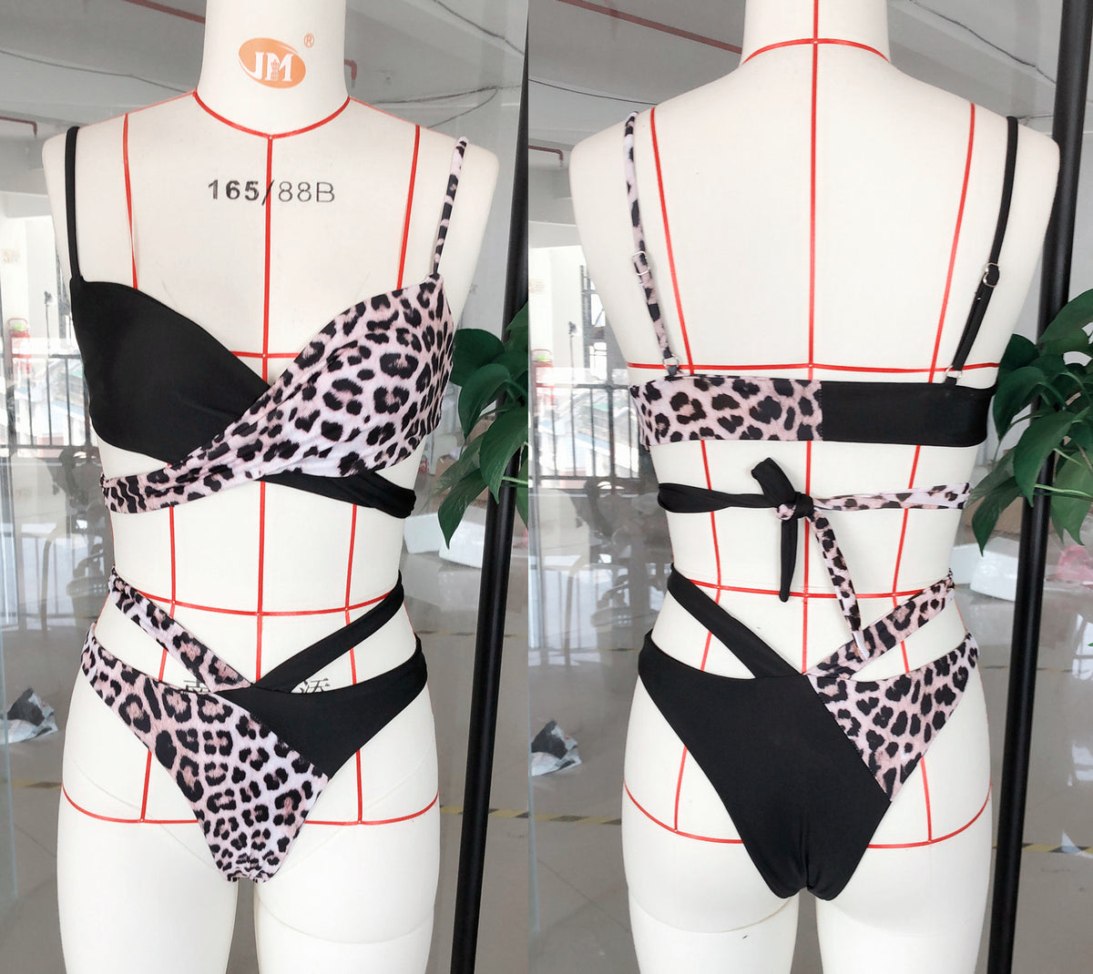 Traje de baño bikini de talle alto con estampado de leopardo para mujer