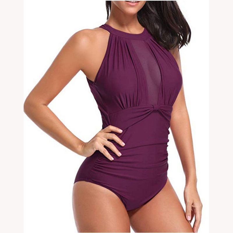Traje de baño de una pieza para mujer 2019 con diseño de malla transparente