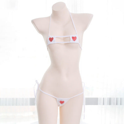Conjunto de bikini cuadrado con forma de corazón estilo anime con bordado
