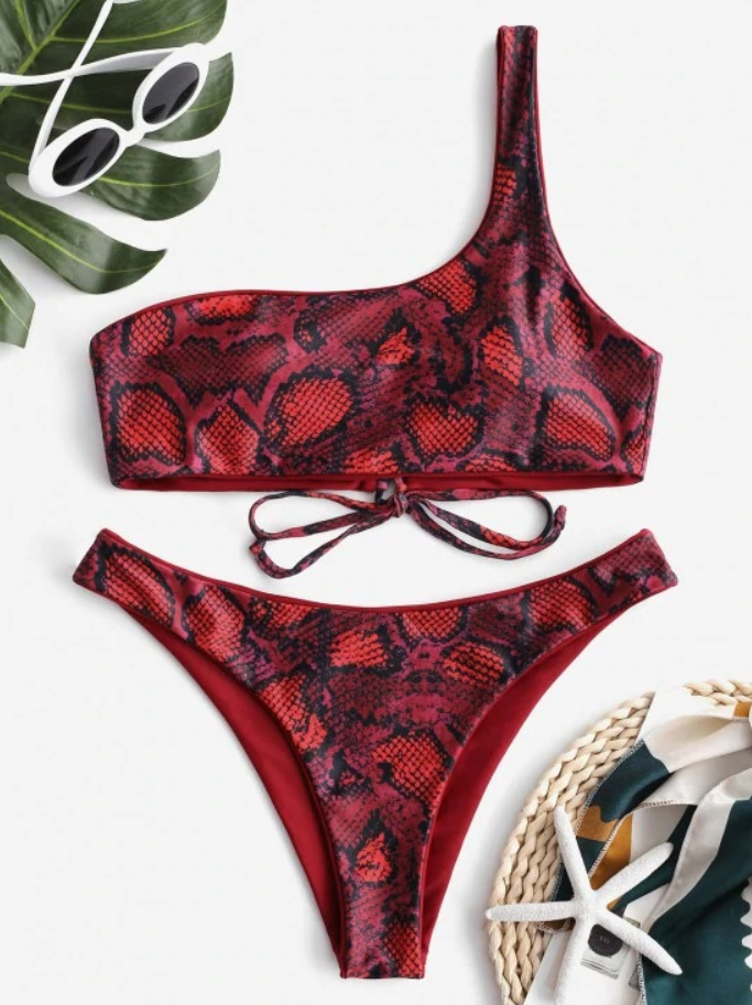 Traje de baño asimétrico con estampado de serpiente