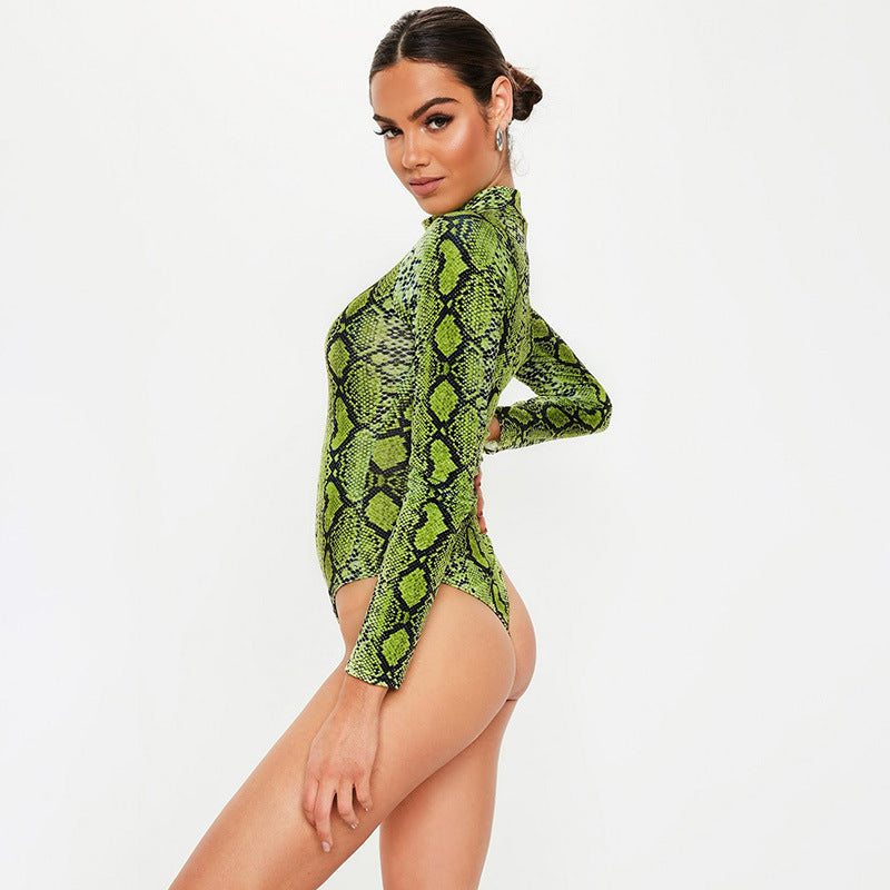 Traje de baño de manga larga con estampado de leopardo y piel de serpiente a la moda