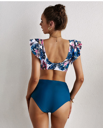 Bikini Estampado con Volantes Traje de Baño Sexy