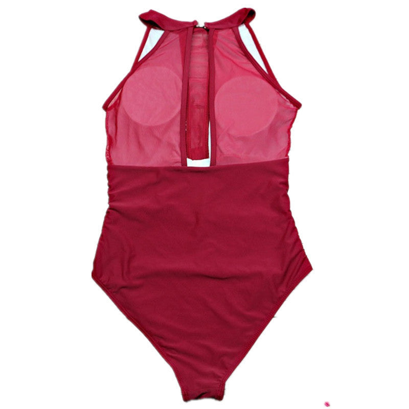 Traje de baño de una pieza para mujer 2019 con diseño de malla transparente