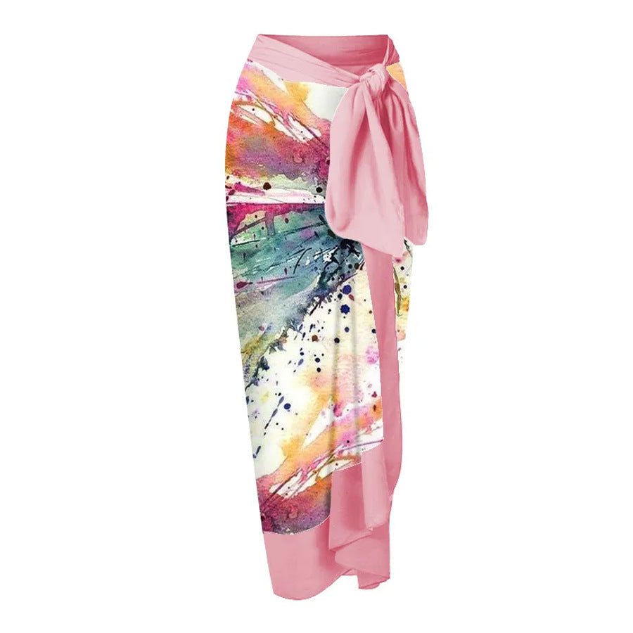 Conjunto de traje de baño asimétrico con volantes y estampado de libélulas.