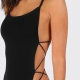 Traje de baño de verano sin espalda con lazo - Sin mangas para mujer, color negro