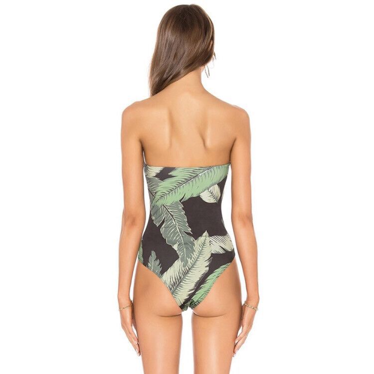 Traje de baño de una pieza sexy con estampado de hojas verdes 2019