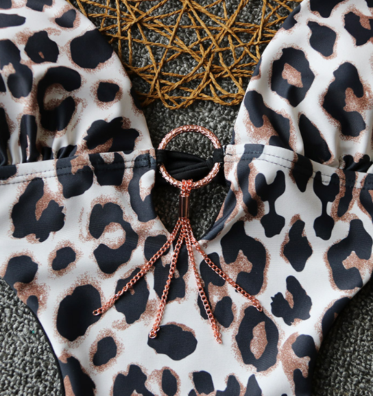 Conjunto de Traje de Baño de Una Pieza y Bikini con Estampado Animal