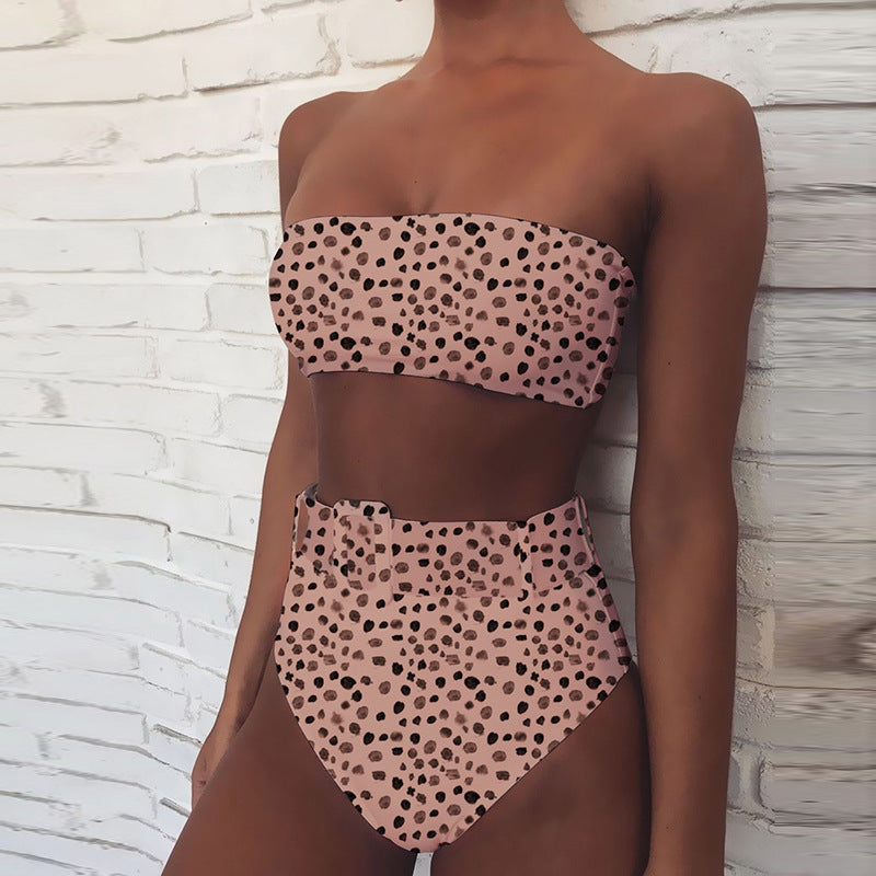 Traje de baño bikini sin tirantes de talle alto para mujer
