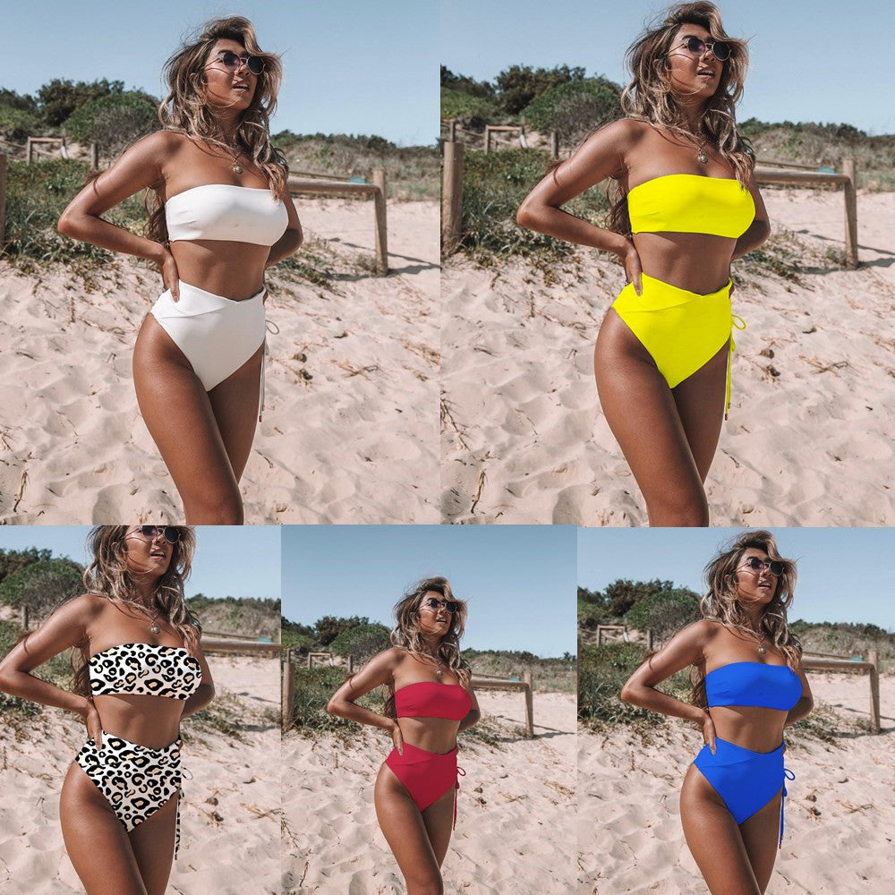 Traje de baño bikini sin tirantes de talle alto, nuevo estilo 2019