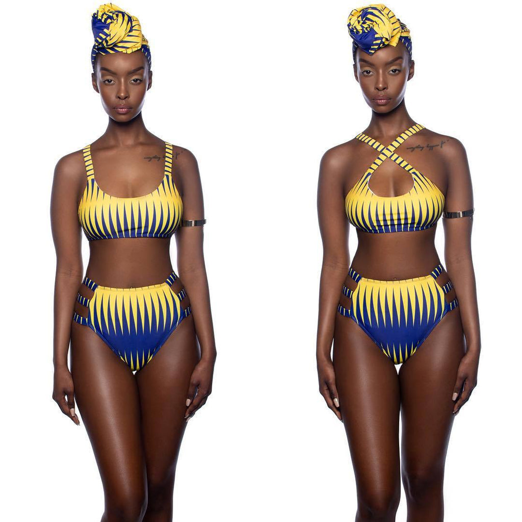 Conjunto de Bikini a Rayas de Cintura Alta 2019