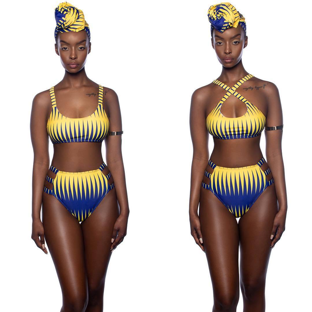 Conjunto de Bikini a Rayas de Cintura Alta 2019