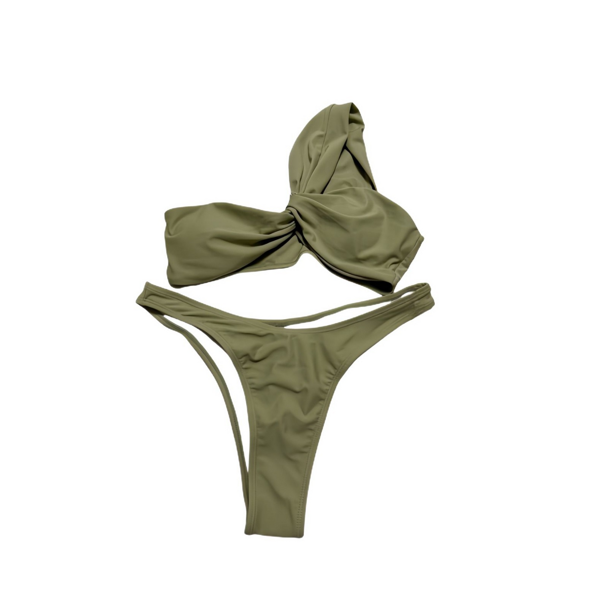 Conjunto de Bikini de Un Hombro de Color Sólido