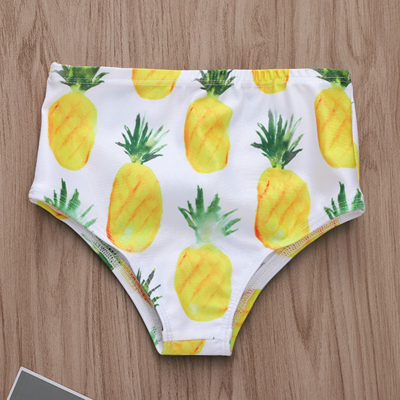 Conjunto de traje de baño infantil con estampado de piña y tirantes con borlas