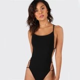 Traje de baño de verano sin espalda con lazo - Sin mangas para mujer, color negro