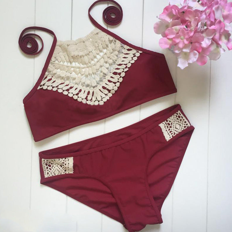 Conjunto de Bikini de Color Sólido con Lazo Sexy
