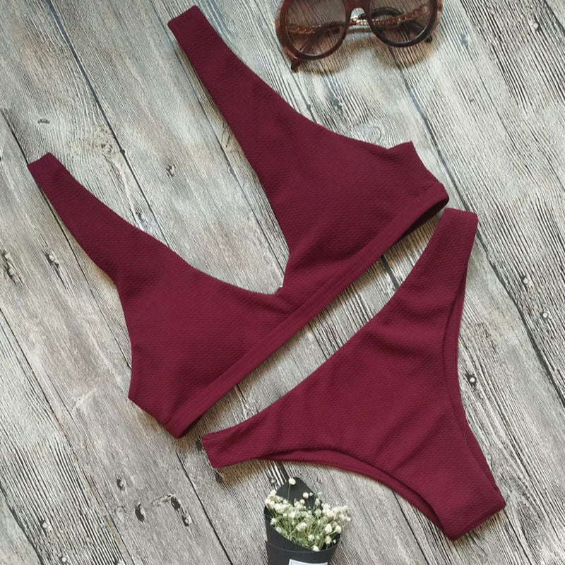 40 Traje de baño bikini sexy de color liso para mujer