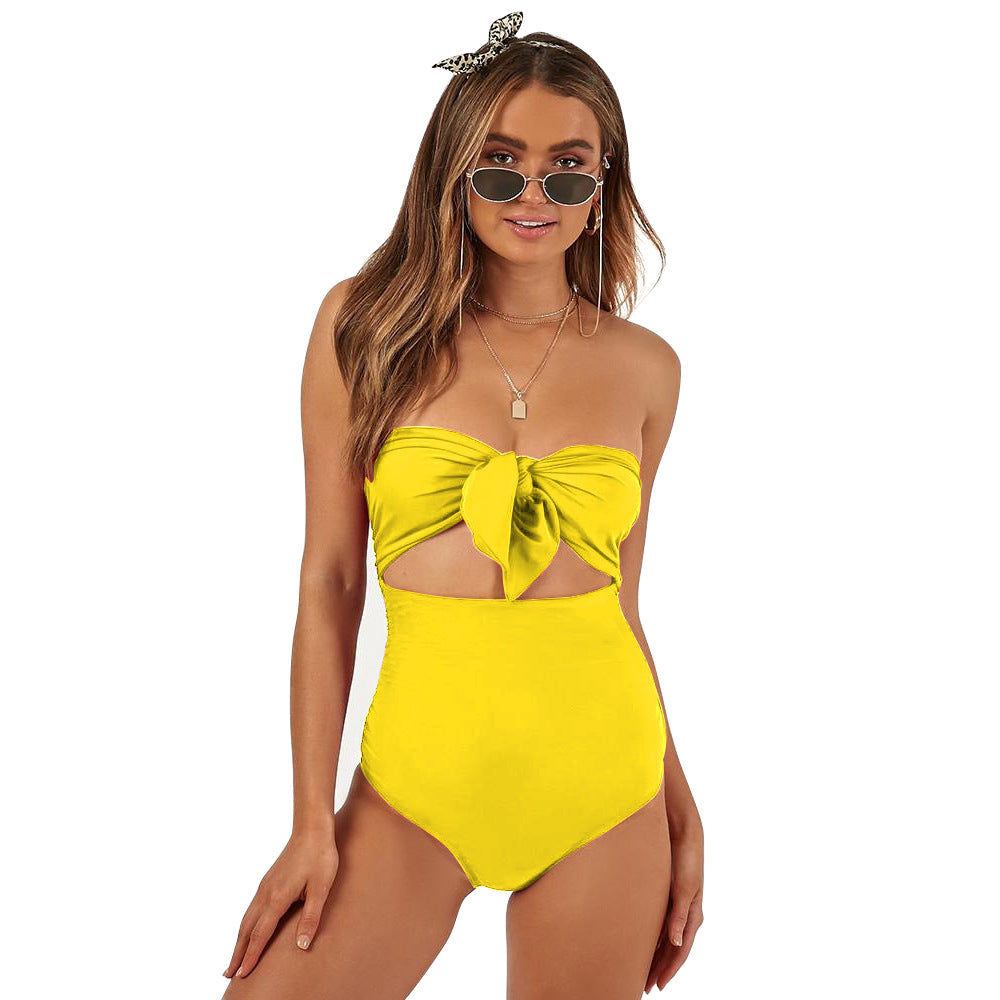 Bikini sexy sin tirantes con nudo y cintura alta
