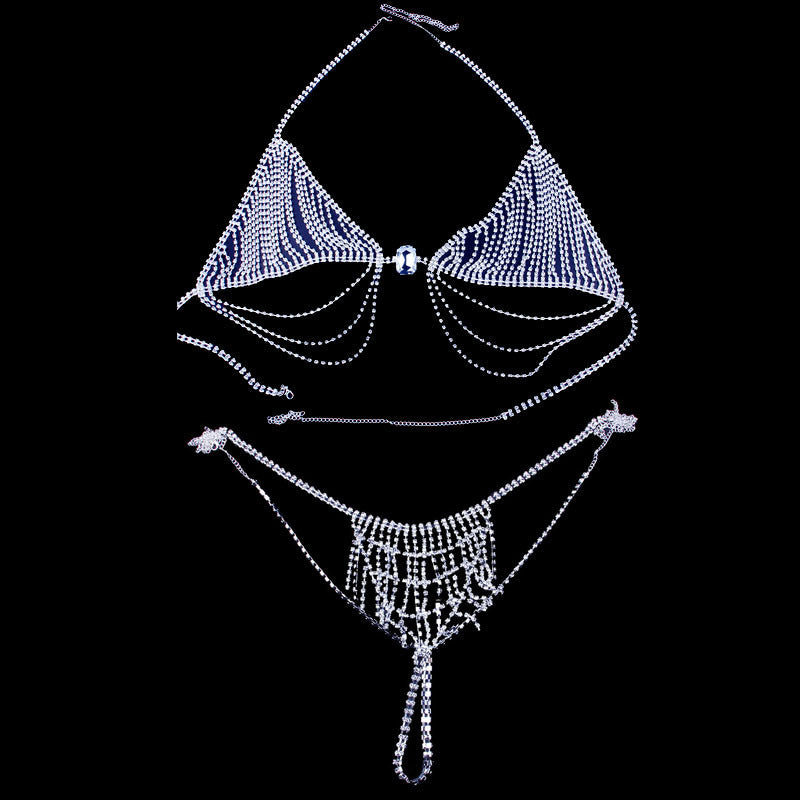 Conjunto de bikini con cadena corporal de pedrería brillante