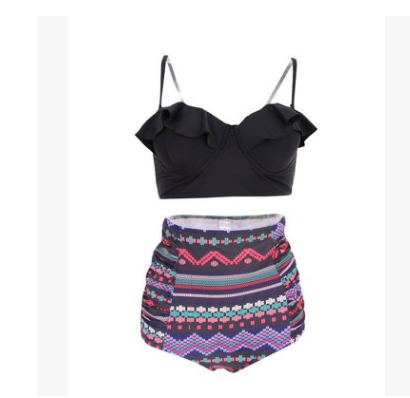 Bikini con Volantes y Cintura Alta 2020 de Estampado Multicolor