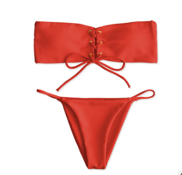 Bikini Sin Tirantes de Dos Piezas y Color Sólido
