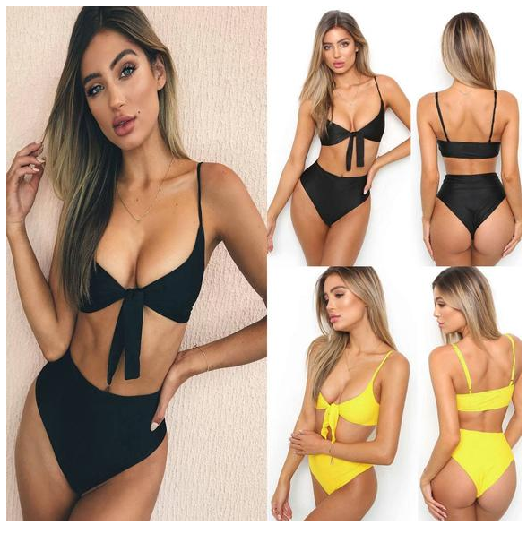 Conjunto de Bikini de Color Sólido con Diseño de Lazo