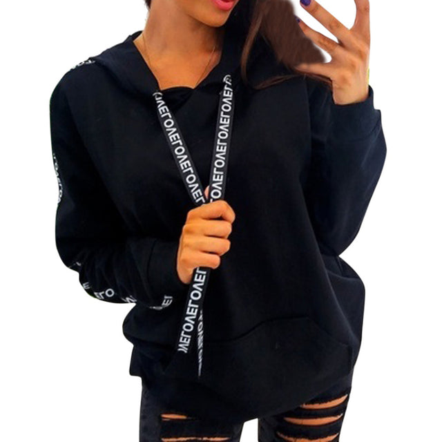Sudadera con capucha extragrande para mujer con lazo de letras, talla grande (18+)