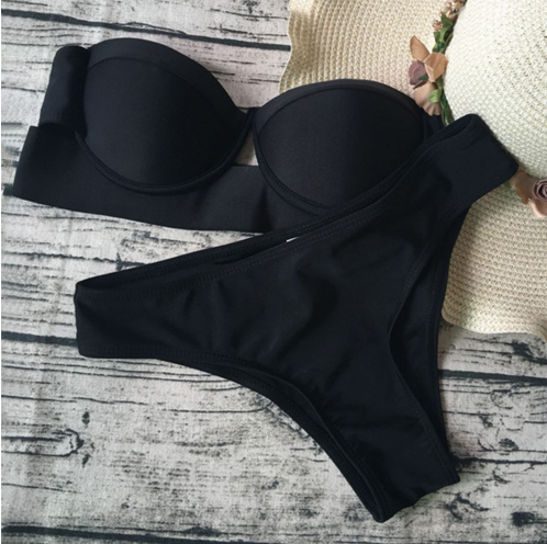 Conjunto de Bikini de Color Sólido para Mujer 2018