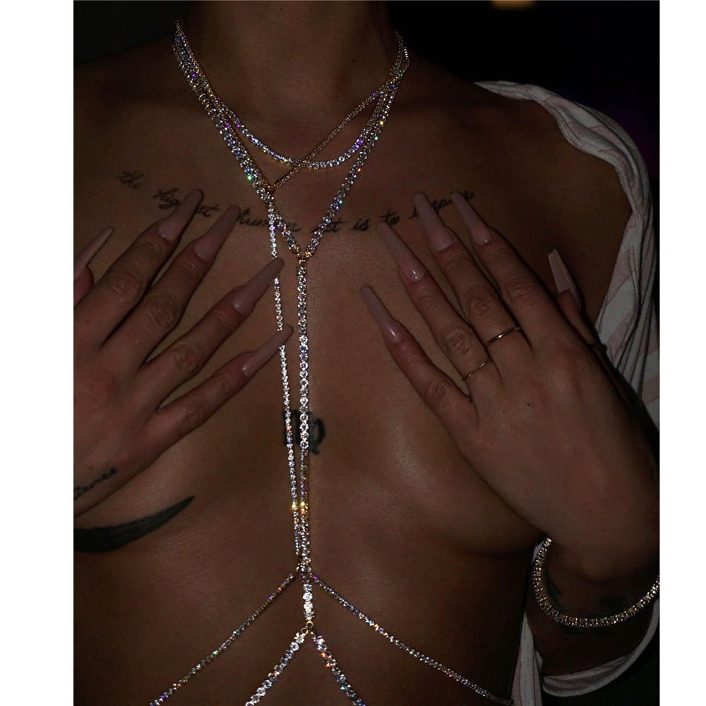 Collar de cadena para bikini con pedrería a la moda