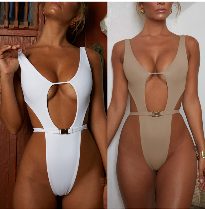 Traje de baño de una pieza sexy con lazo triangular en la cintura SU1477
